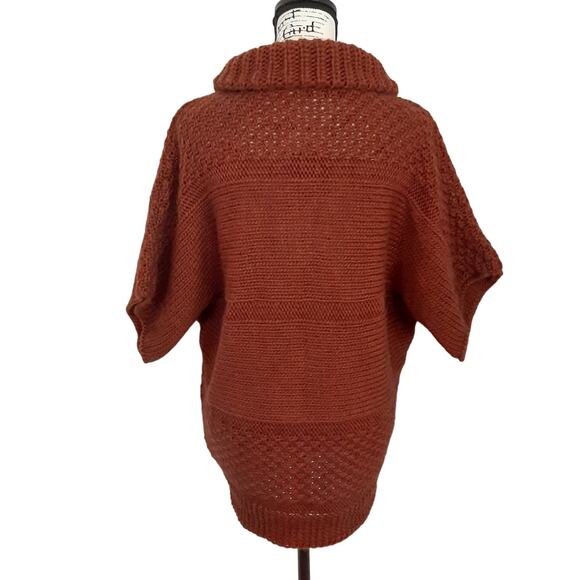 ElsaManda Alpaca Wool Cable Knit Sweater Full Zip Rust Orange OS Made in Italy - Picture 6 of 9